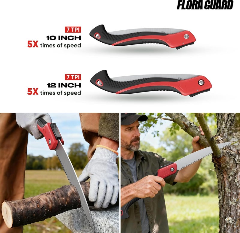 FLORA GUARD Folding Hand Saw 12-Inch, Heavy Duty SK5 Steel Pruning Saw with Hard Teeth for Wood Cutting, Tree Trimming, Camping & Gardening - Image 4